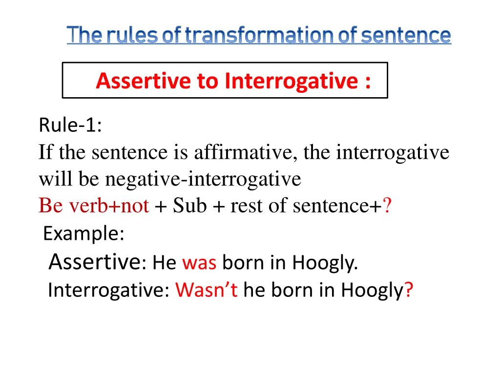 the rules of transformation of sentence the rules