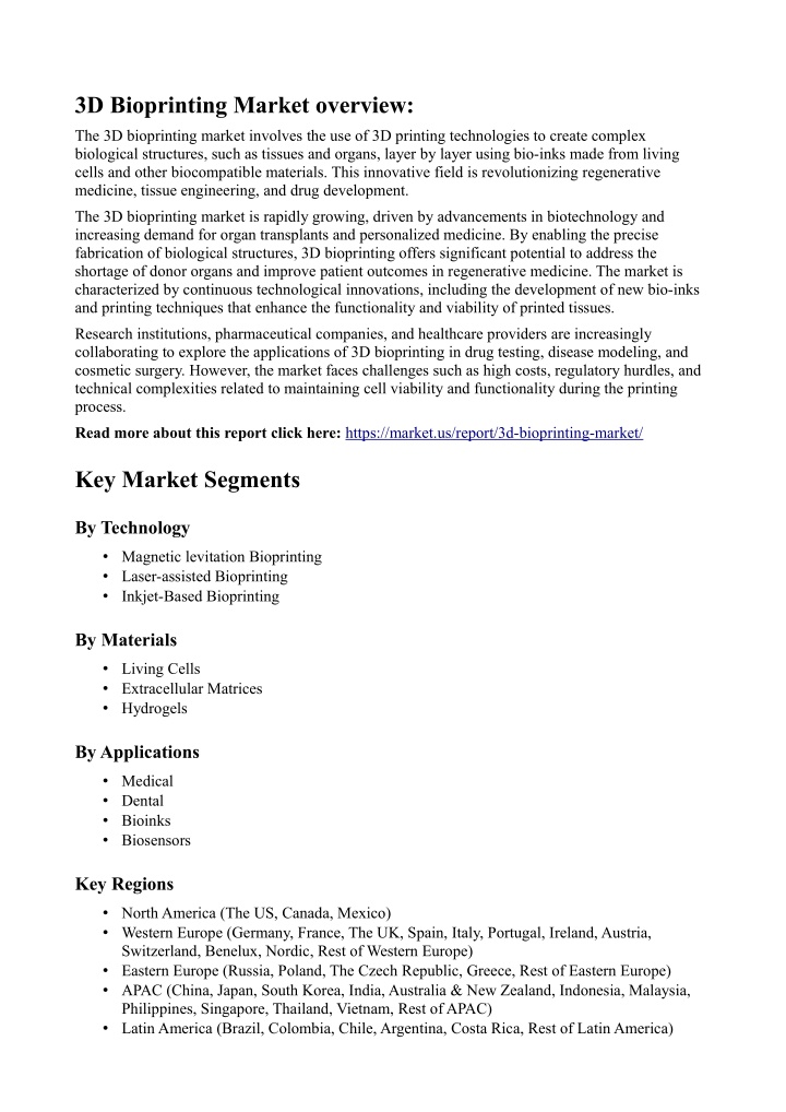 3d bioprinting market overview