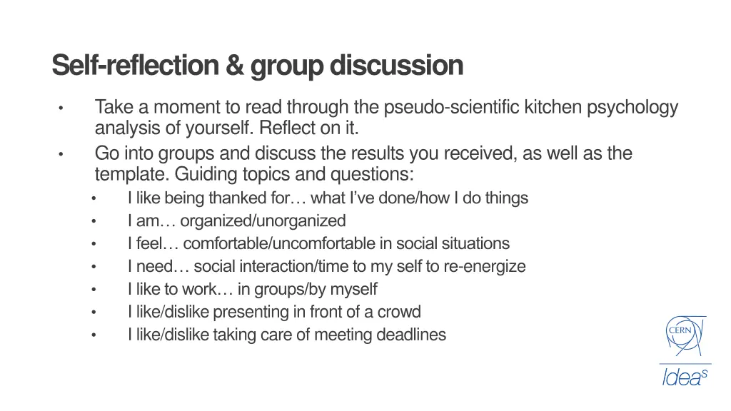 self reflection group discussion