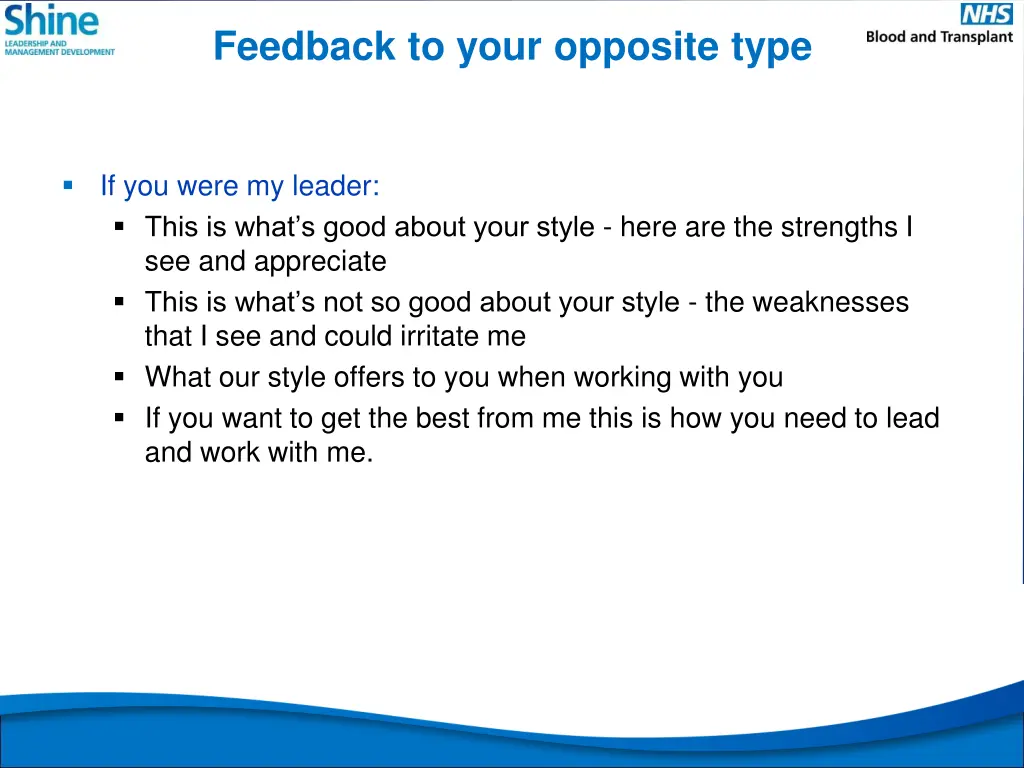 feedback to your opposite type