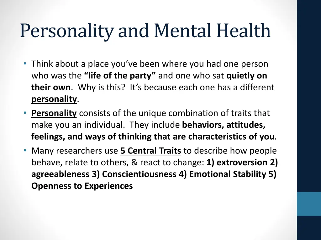 personality and mental health