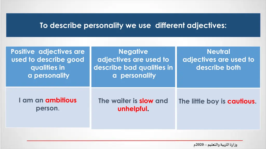 to describe personality we use different