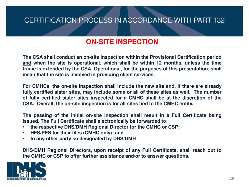 certification process in accordance with part 132 1