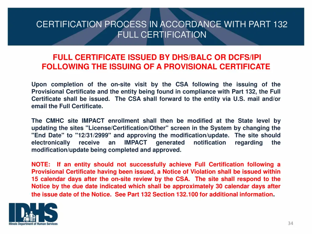 certification process in accordance with part 30