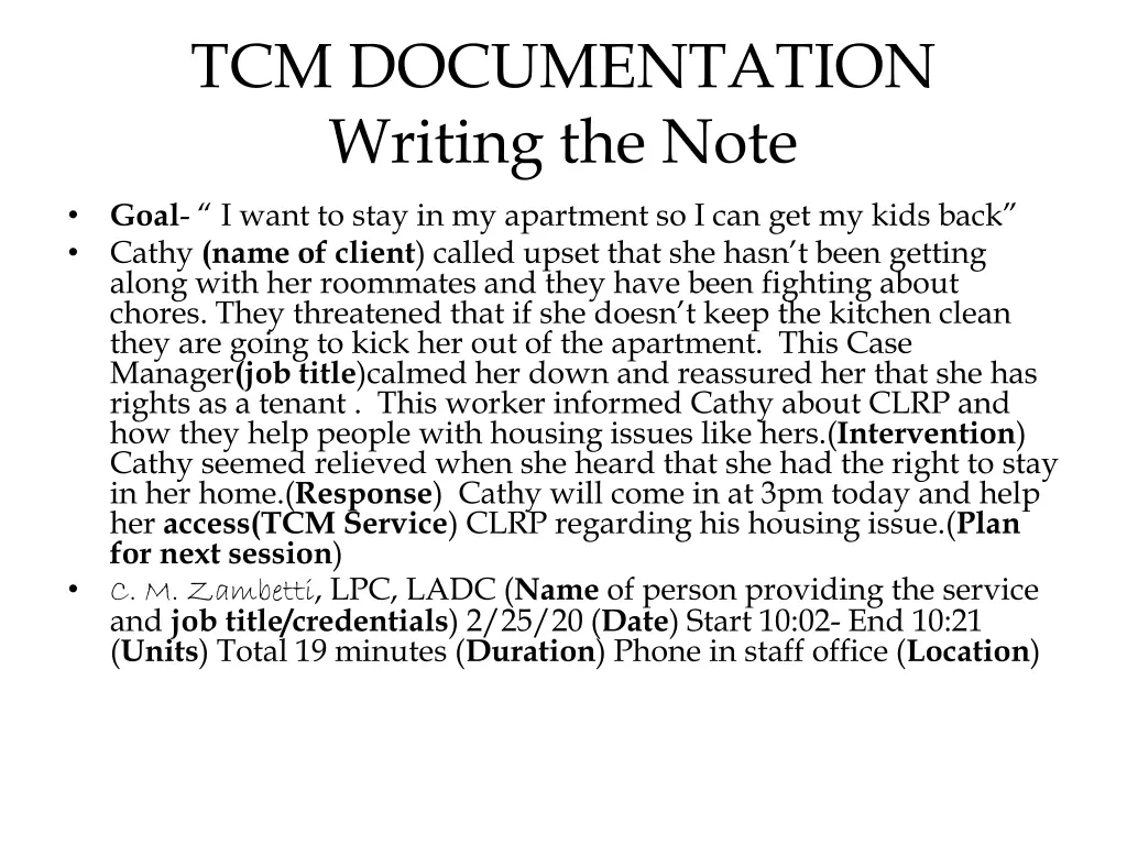 tcm documentation writing the note 1