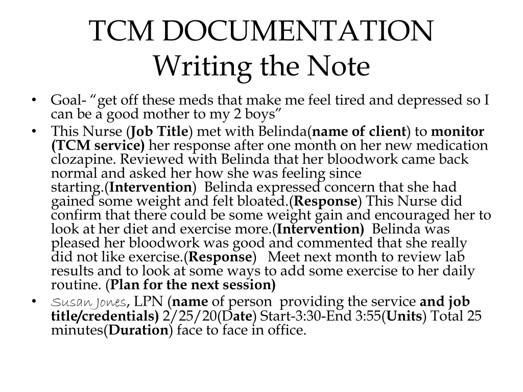 tcm documentation writing the note 3