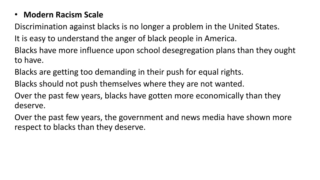 modern racism scale discrimination against blacks