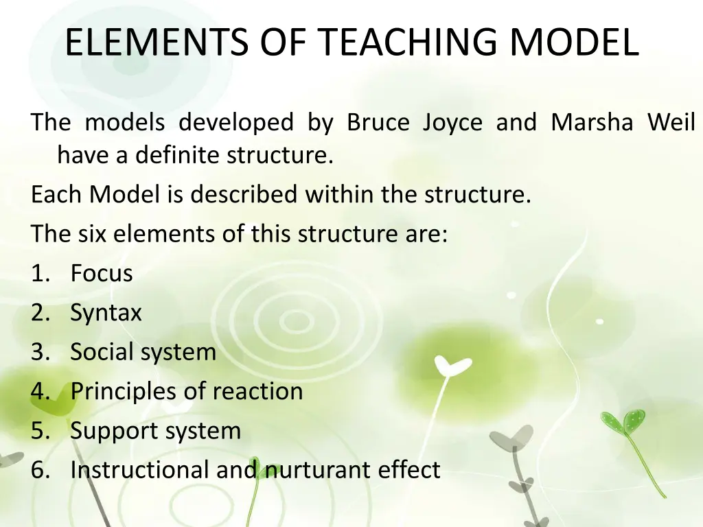 elements of teaching model