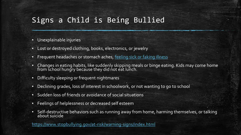 signs a child is being bullied