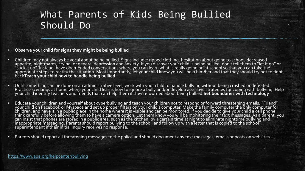 what parents of kids being bullied should do