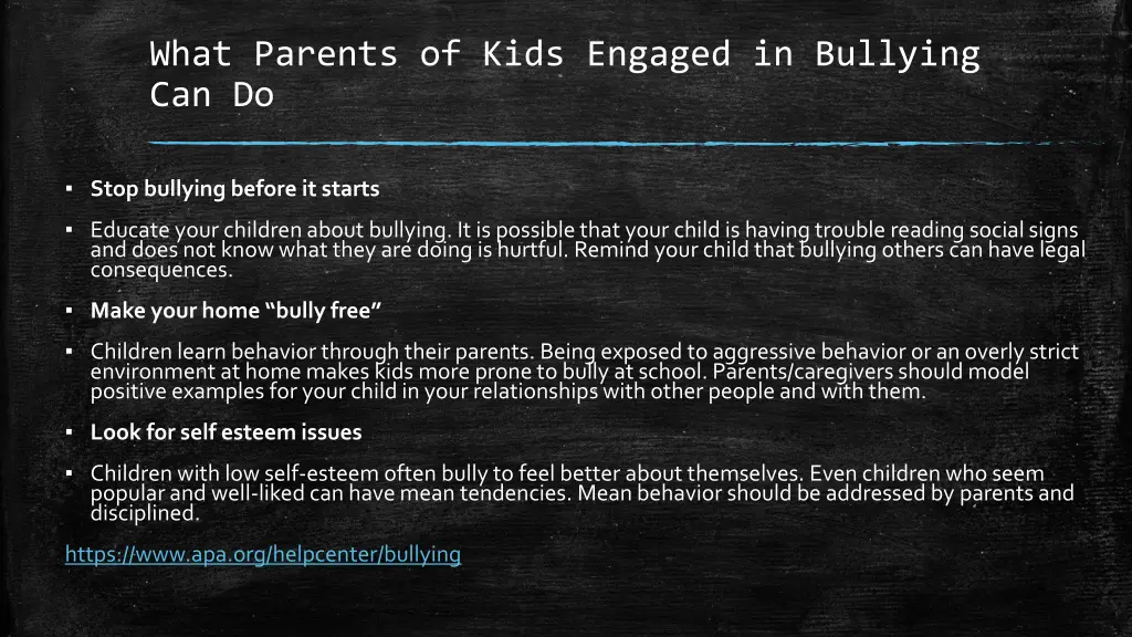 what parents of kids engaged in bullying can do