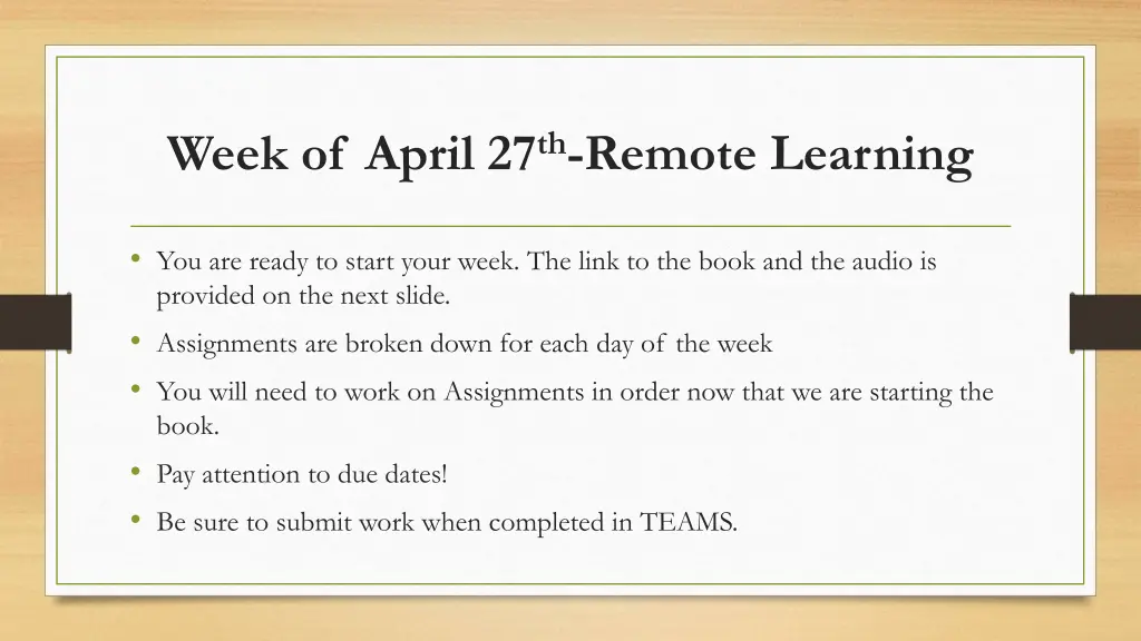 week of april 27 th remote learning