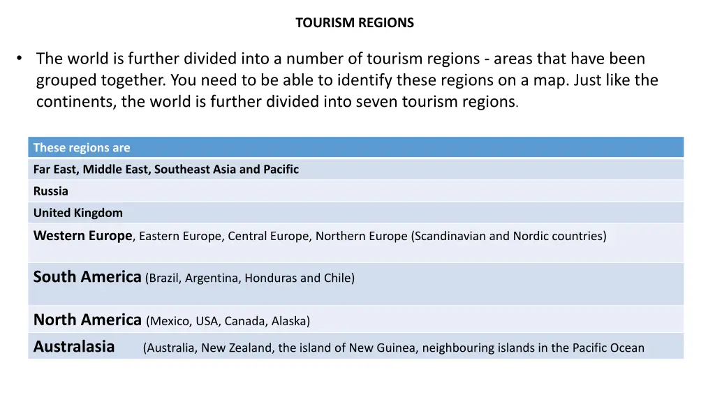 tourism regions