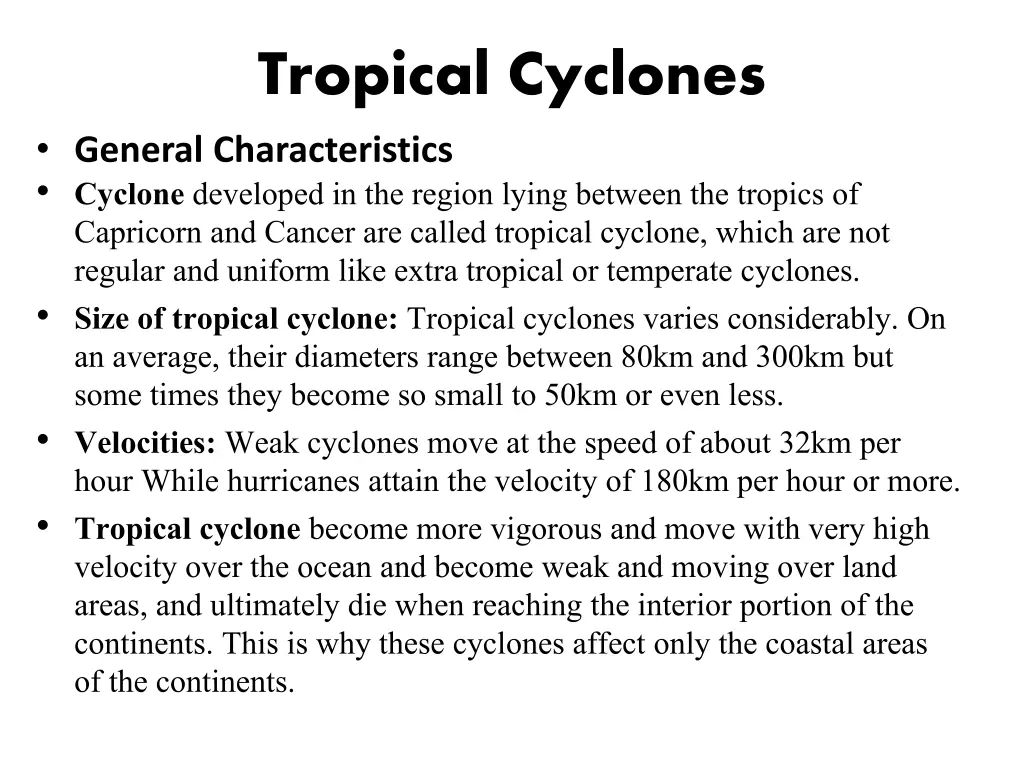 tropical cyclones general characteristics cyclone