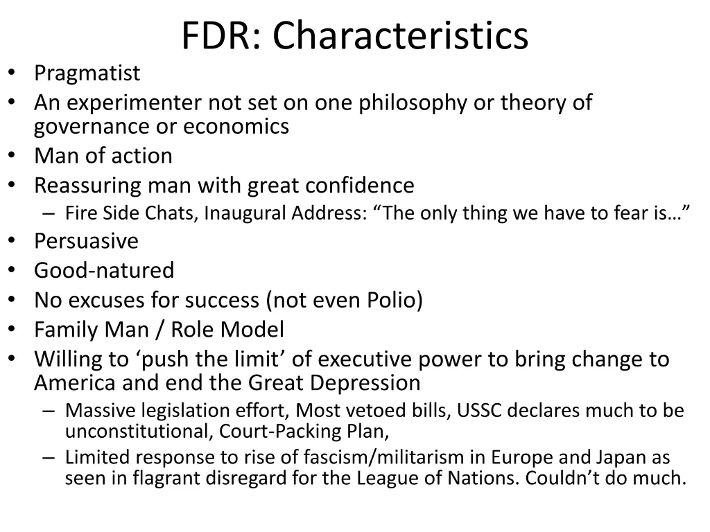 fdr characteristics