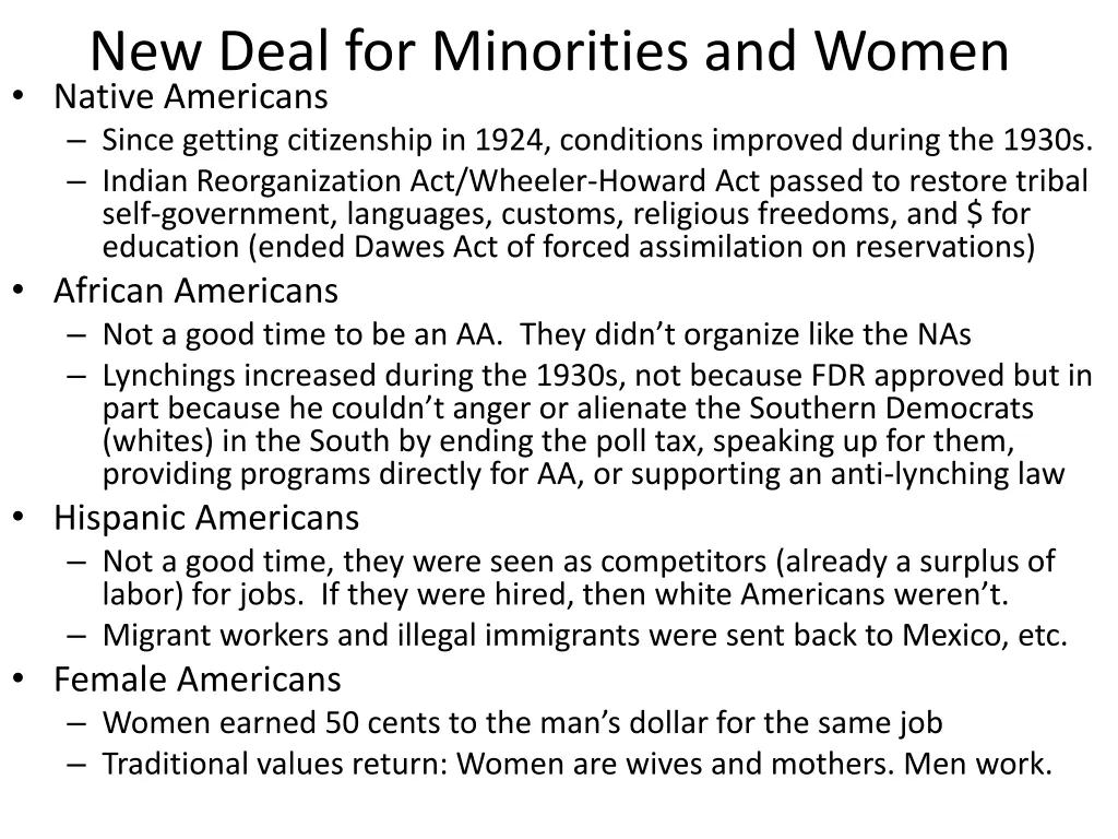 new deal for minorities and women native