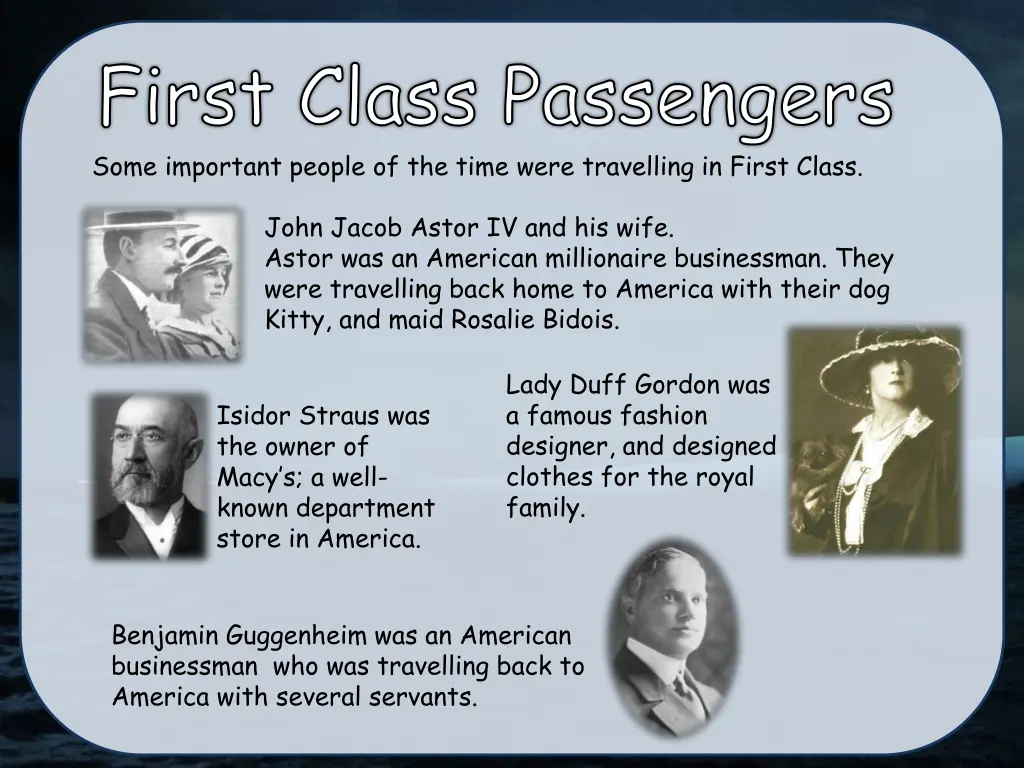 first class passengers some important people