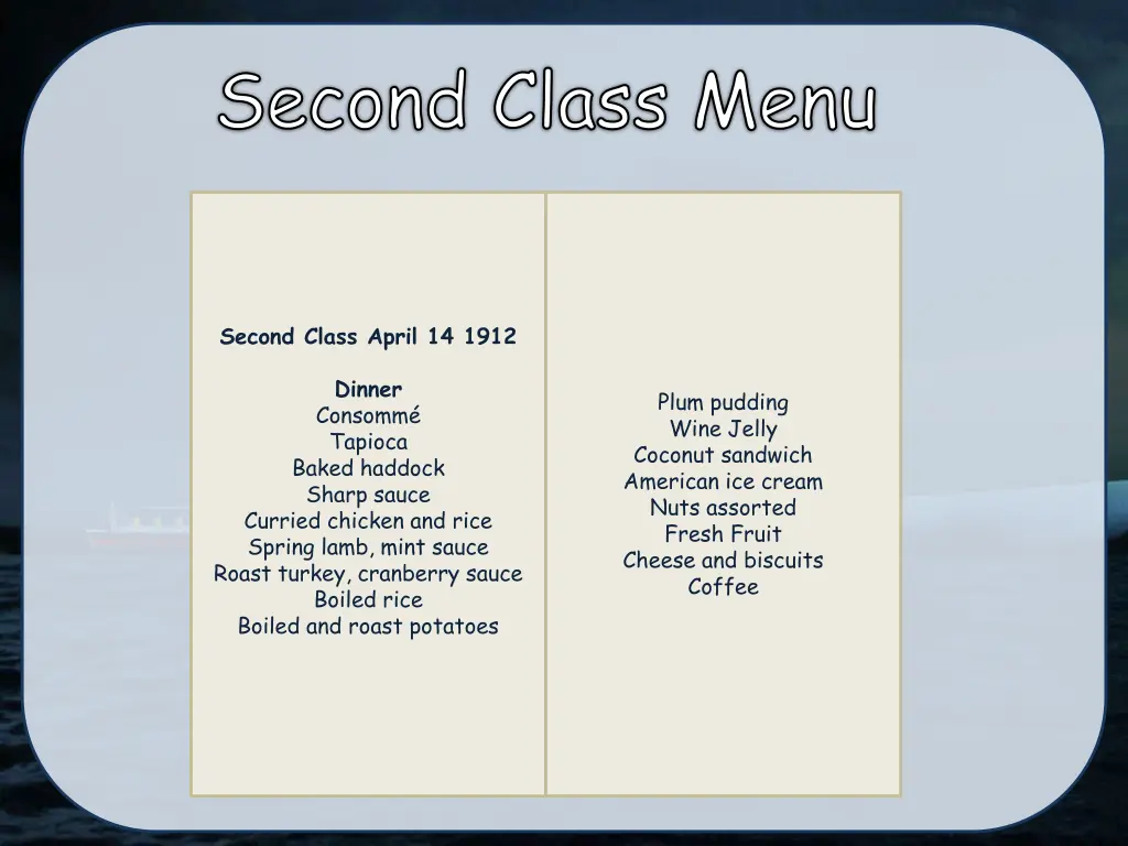 second class menu