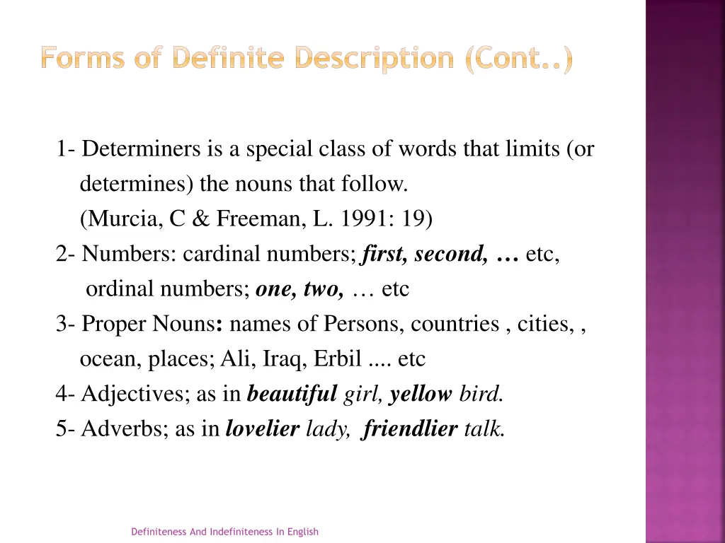 forms of definite description cont