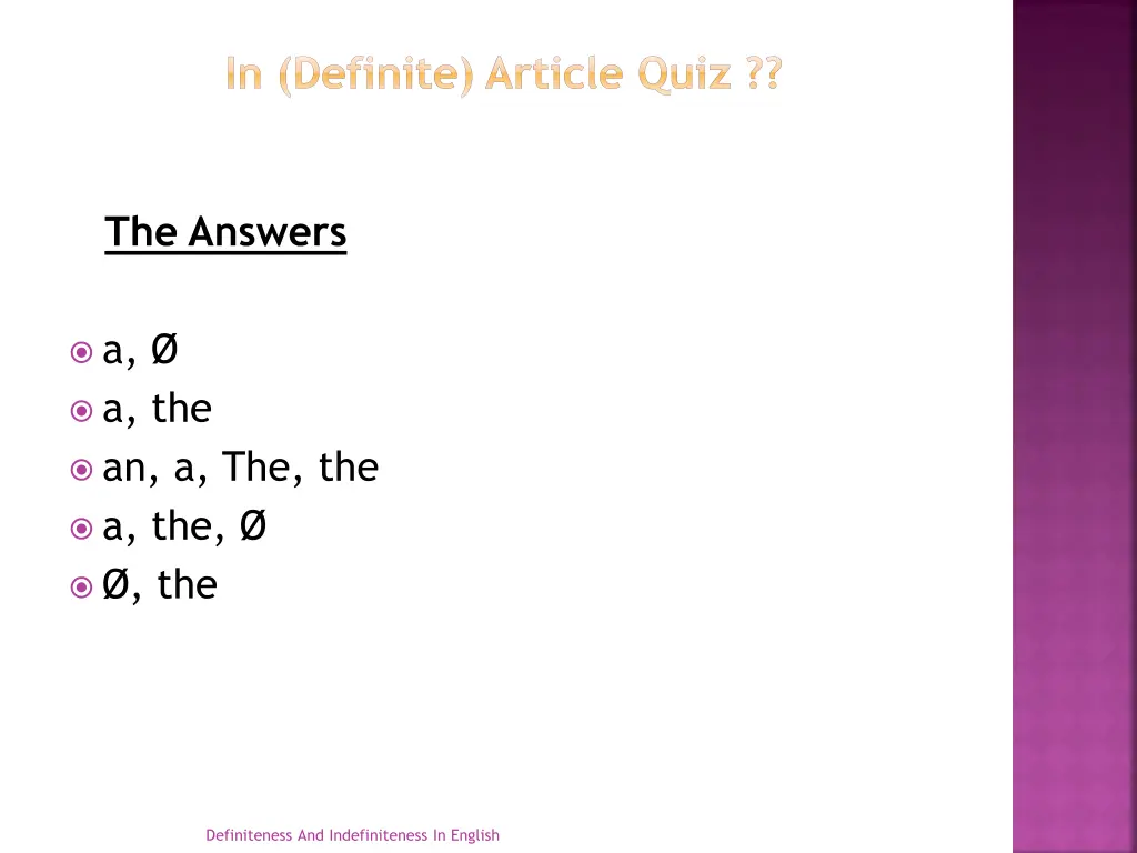 in definite article quiz 1