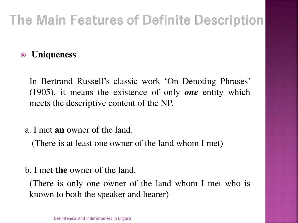 the main features of definite description