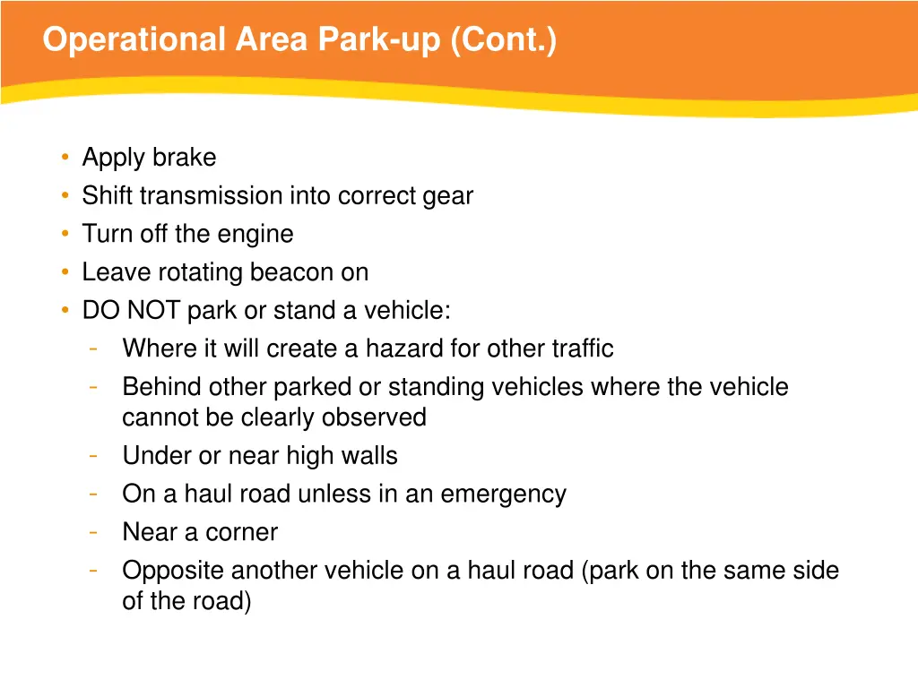 operational area park up cont