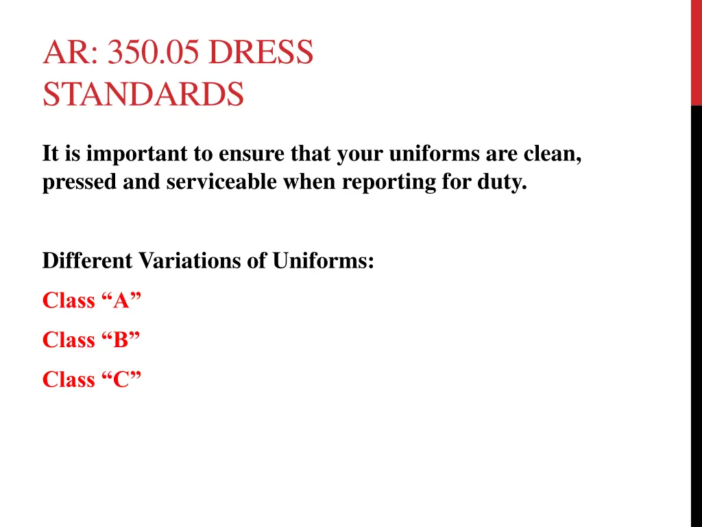 ar 350 05 dress standards