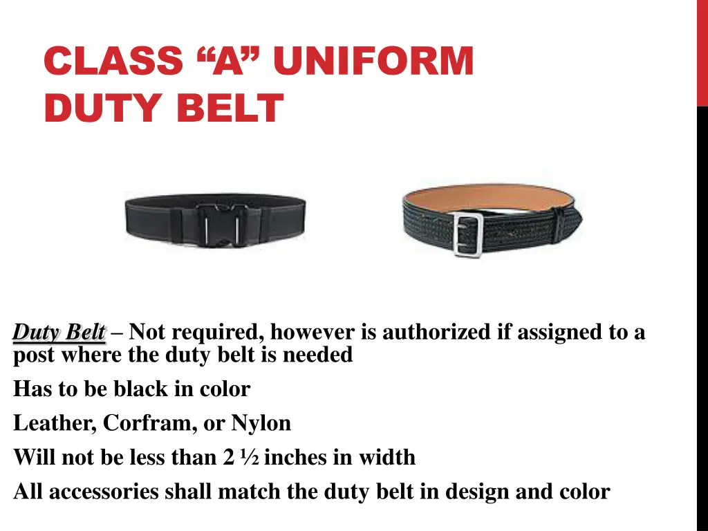 class a uniform duty belt