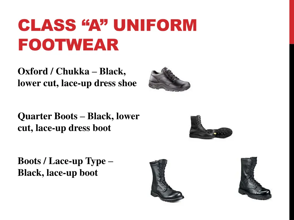 class a uniform footwear