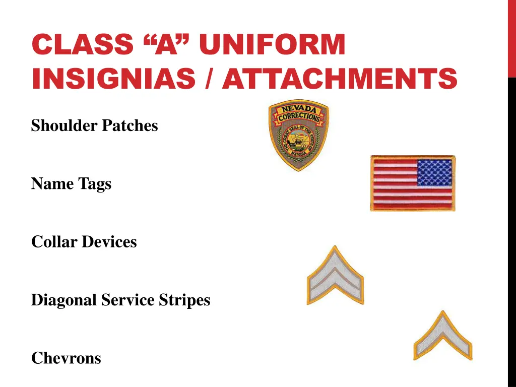 class a uniform insignias attachments