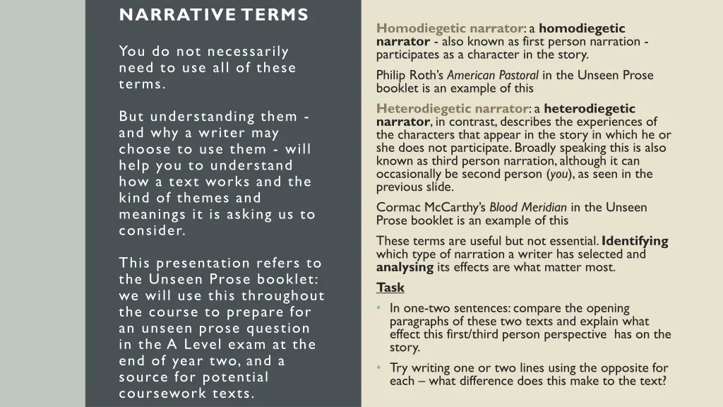 narrative terms