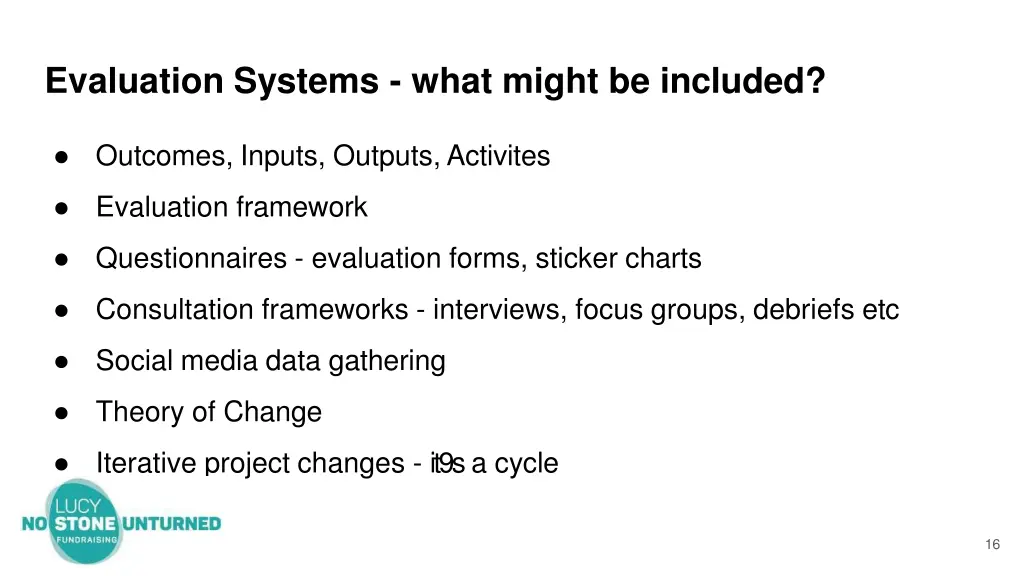 evaluation systems what might be included