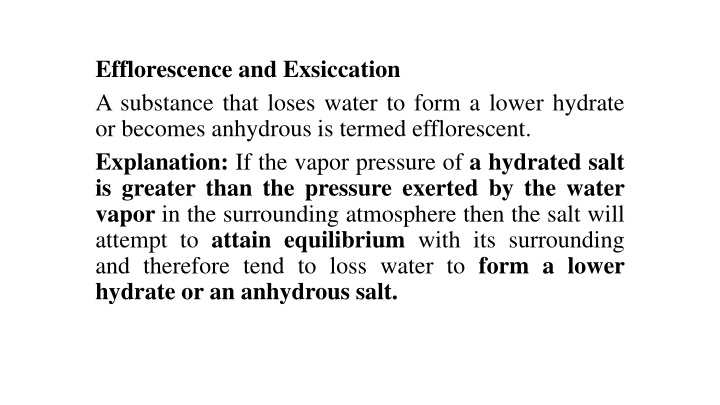 efflorescence and exsiccation a substance that