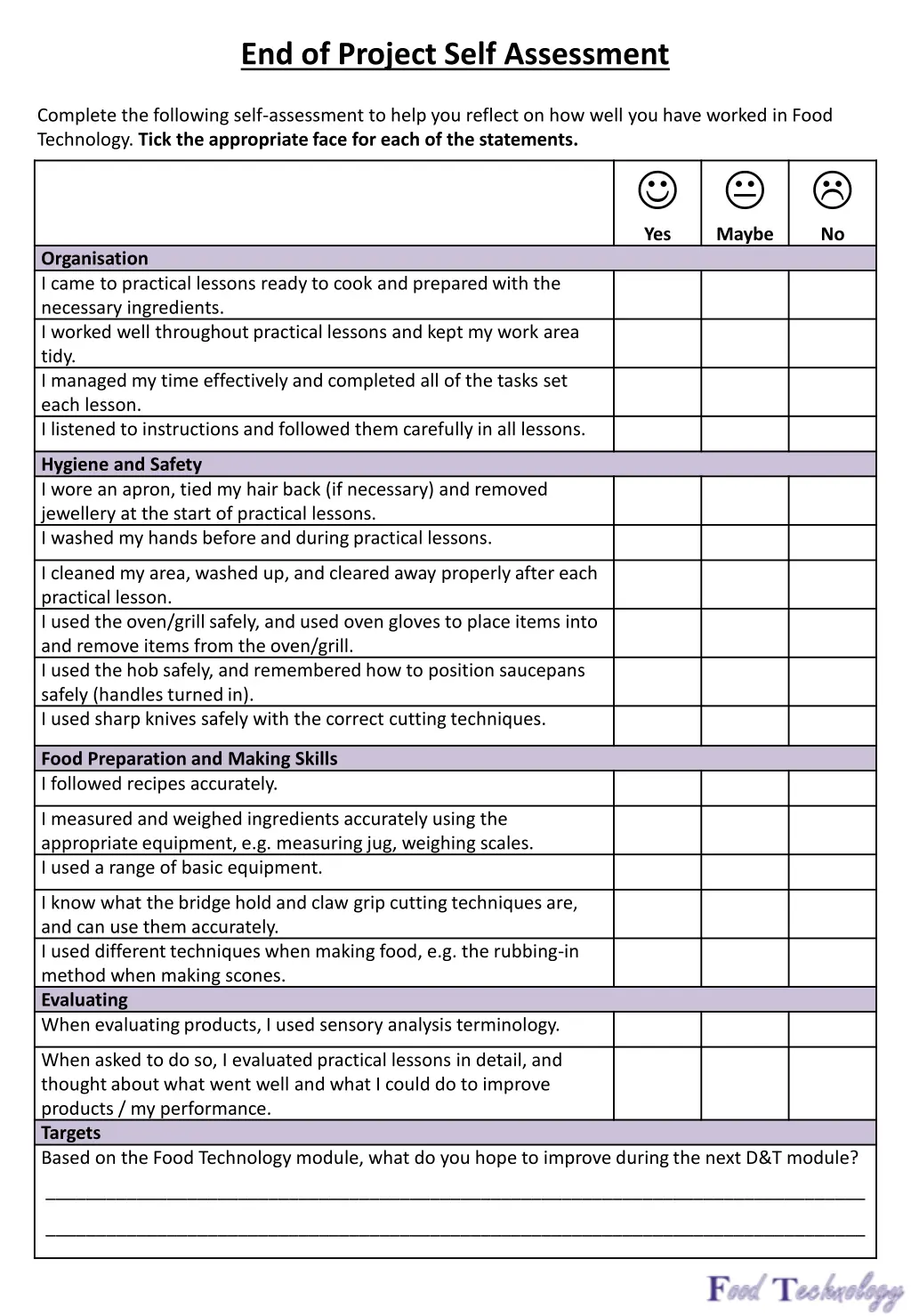 end of project self assessment