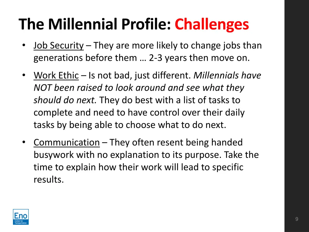 the millennial profile challenges