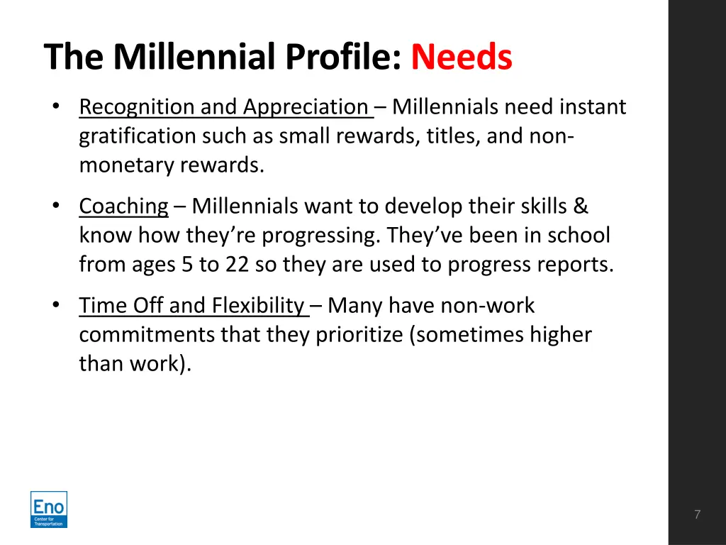 the millennial profile needs