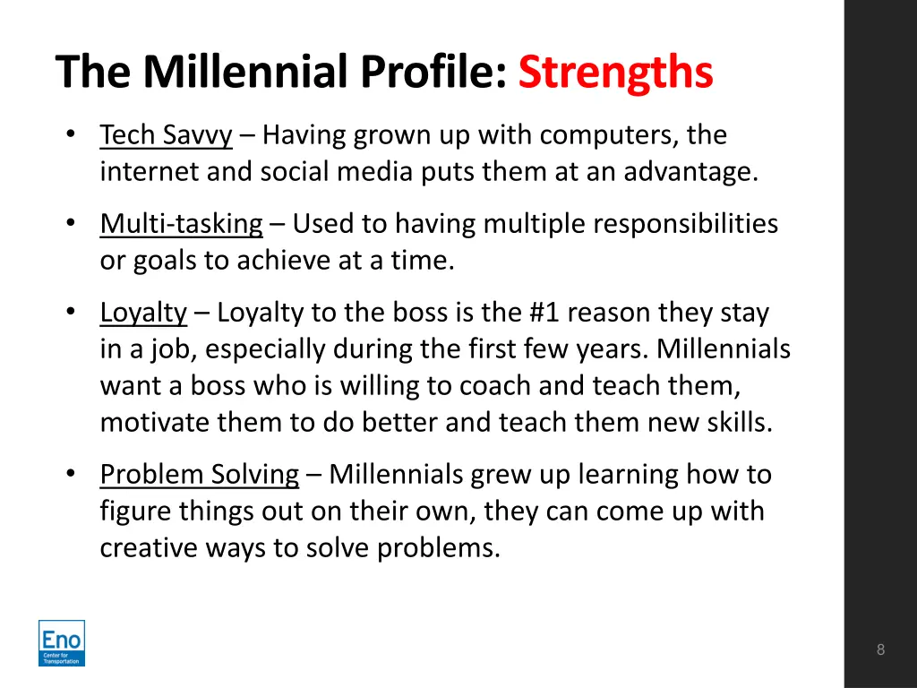 the millennial profile strengths