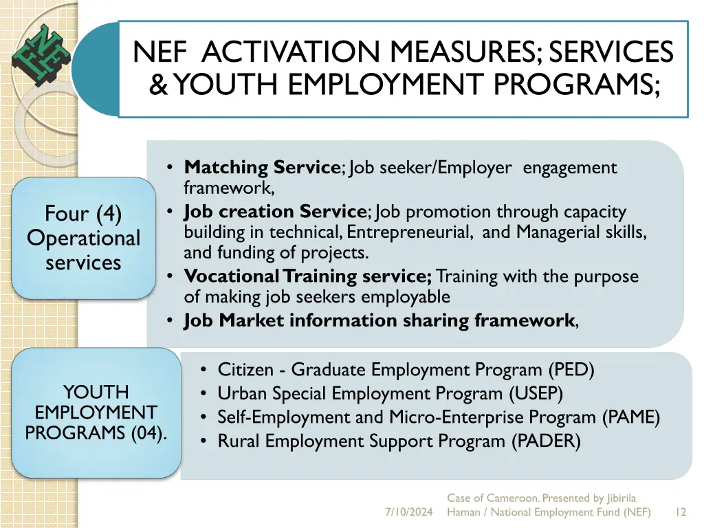 nef activation measures services youth employment