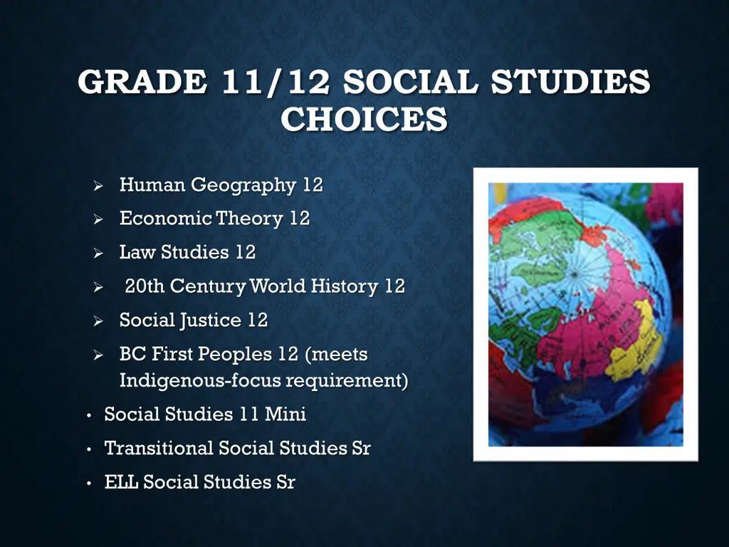 grade 11 12 social studies choices