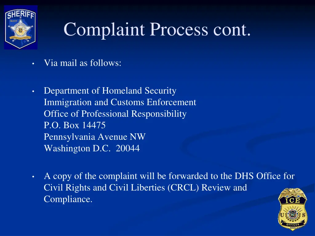 complaint process cont