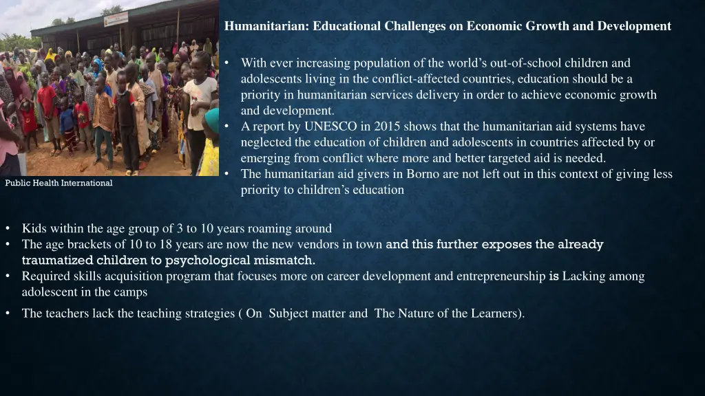 humanitarian educational challenges on economic