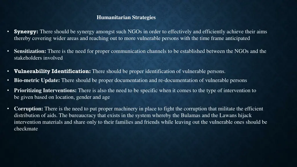 humanitarian strategies