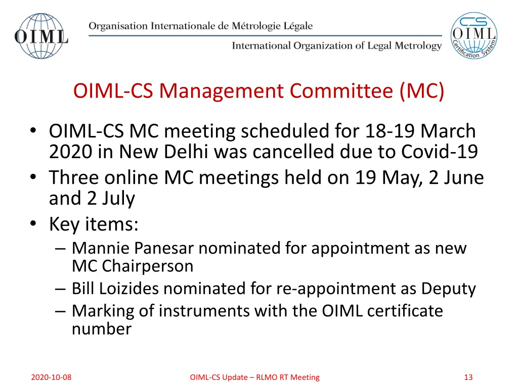 oiml cs management committee mc