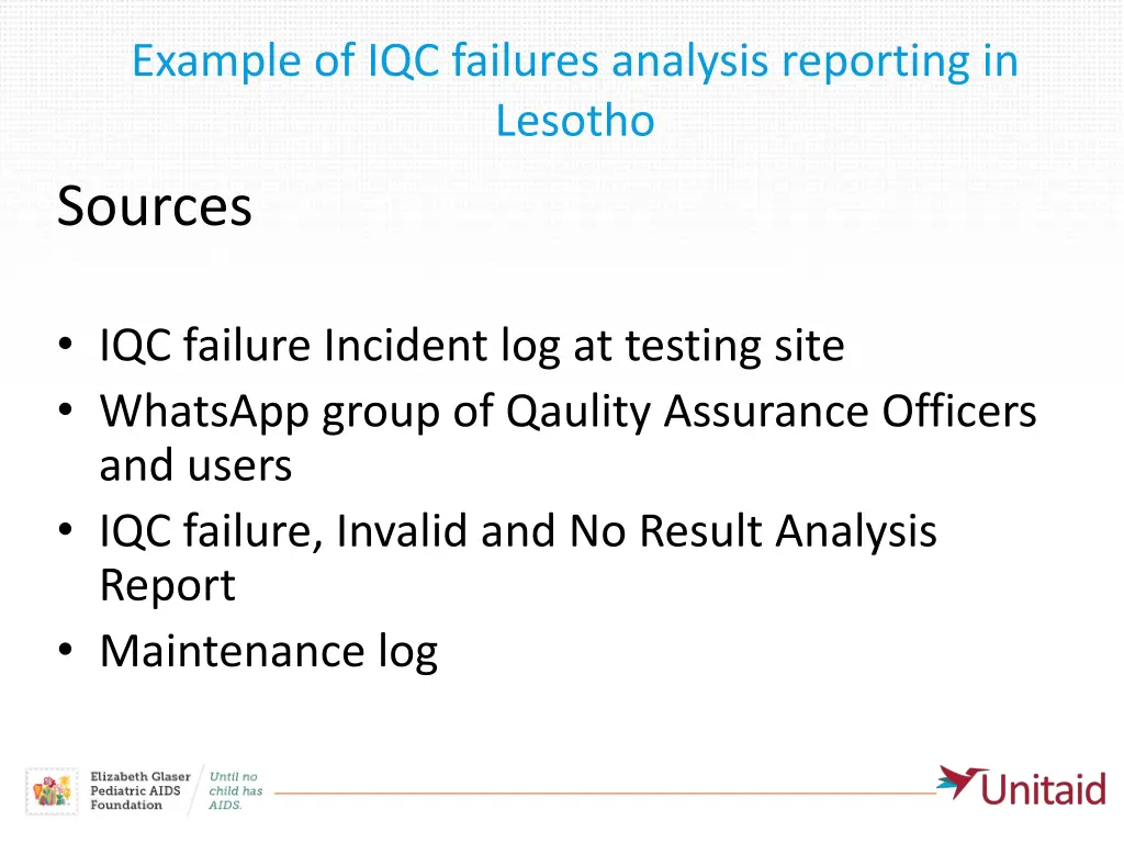 example of iqc failures analysis reporting