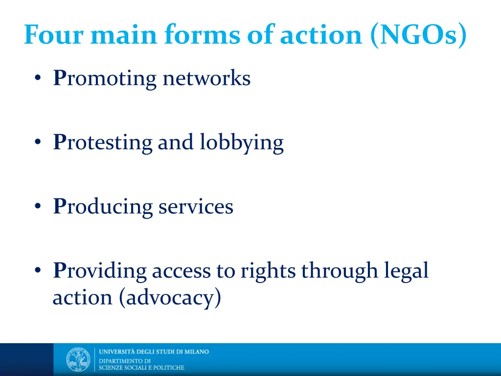 four main forms of action ngos