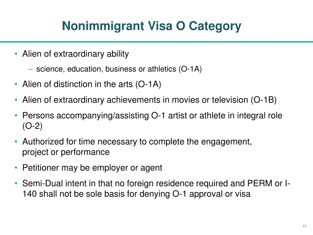 nonimmigrant visa o category