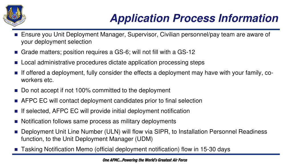 application process information