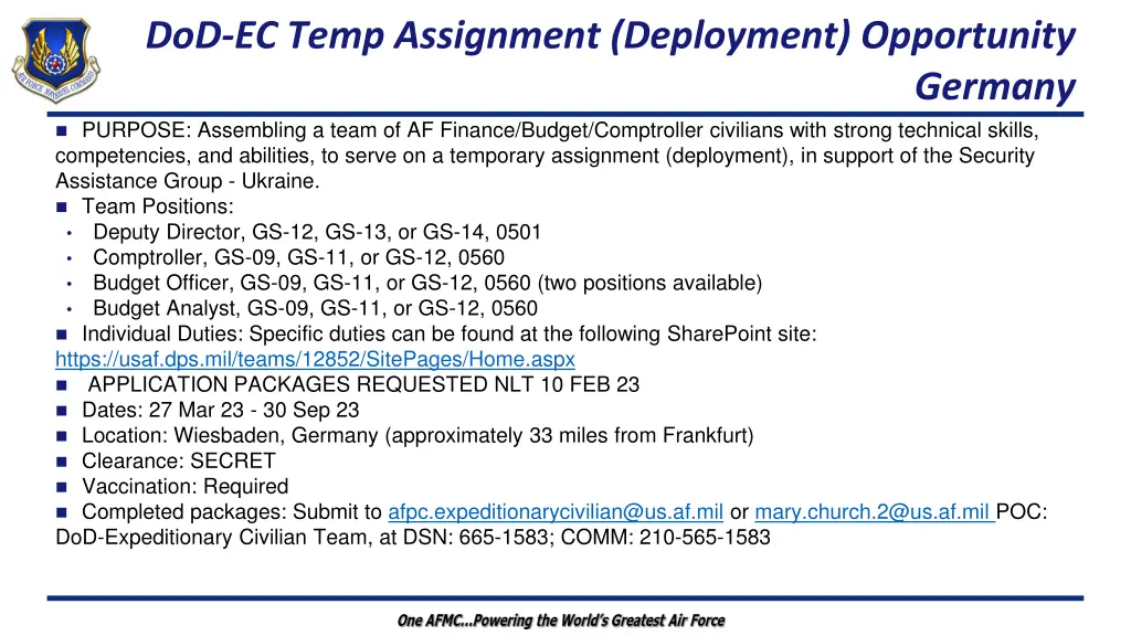 dod ec temp assignment deployment opportunity