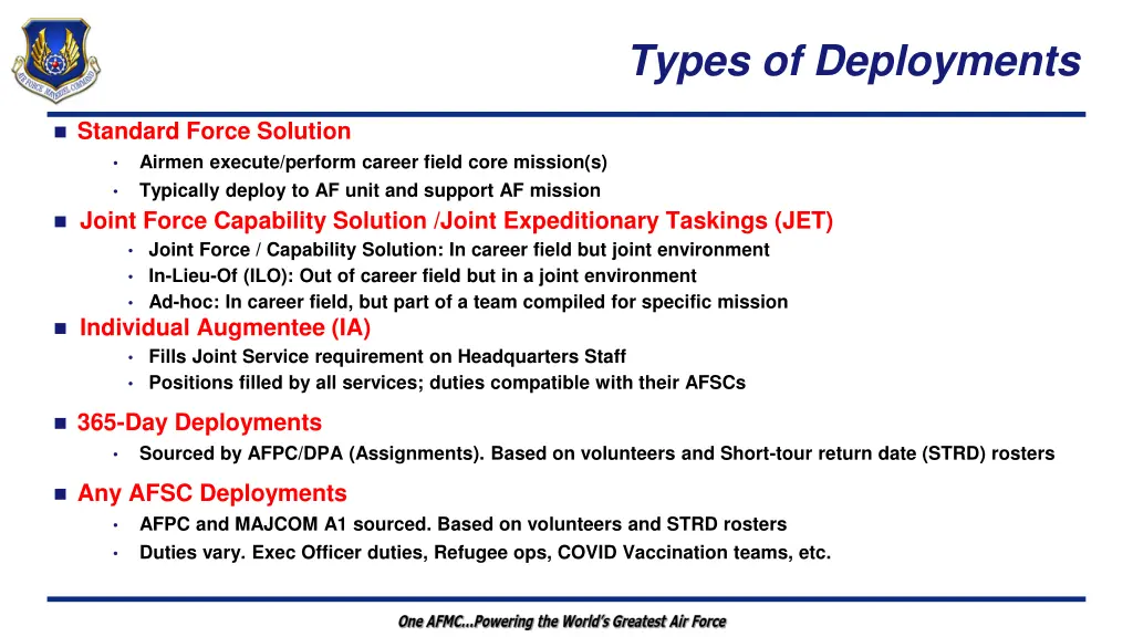 types of deployments