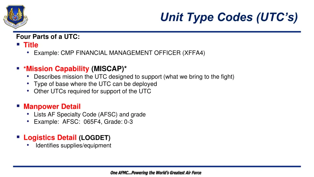 unit type codes utc s